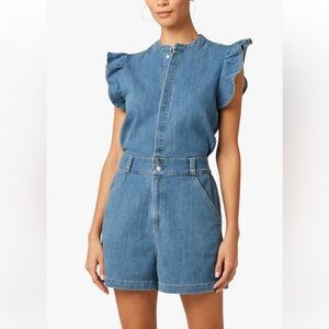 JOE'S JEANS THE EMILIA RUFFLE-SLEEVE DENIM ROMPER